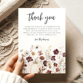 Tarjeta De Agradecimiento Baby Shower Boho Otoño Flor Silvestre