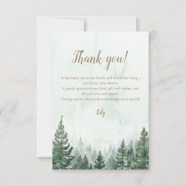 Tarjeta De Agradecimiento Baby Shower Bosque de Pinos Acuarela Rústica