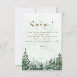 Tarjeta De Agradecimiento Baby Shower Bosque de Pinos Acuarela Rústica