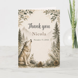 Tarjeta De Agradecimiento Baby Shower Bosque Lobo