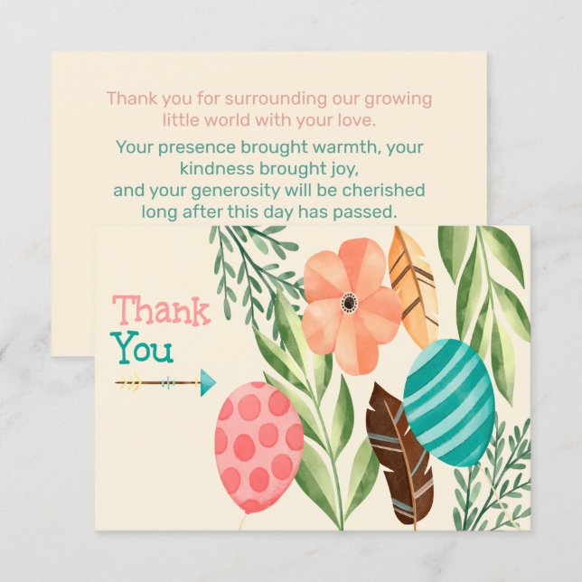 Tarjeta De Agradecimiento Baby Shower Botánico (Anverso / Reverso)