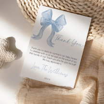 Tarjeta de agradecimiento Baby Shower Bow azul