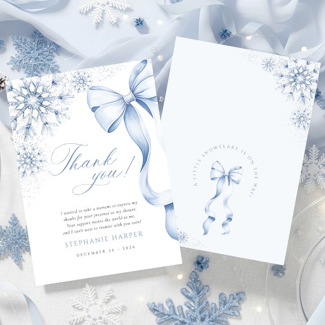 Tarjeta De Agradecimiento Baby Shower Bow Azul Snowflake (Subido por el creador)