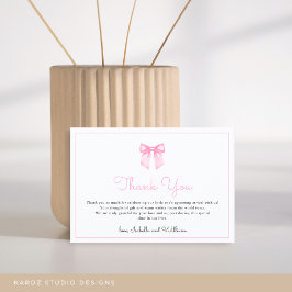 Tarjeta De Agradecimiento Baby Shower Bow rosa simple y elegante