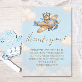 Tarjeta De Agradecimiento Baby Shower Boy with Adorable Pilot Teddy Bear