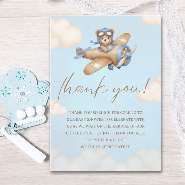 Tarjeta De Agradecimiento Baby Shower Boy with Adorable Pilot Teddy Bear (Subido por el creador)