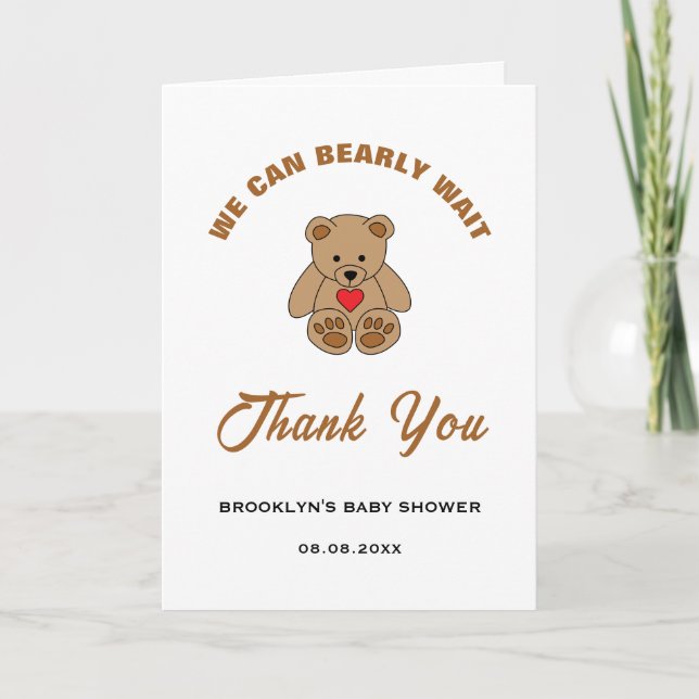 Tarjeta De Agradecimiento Baby Shower Brown Teddy Bear Podemos Esperar (Anverso)