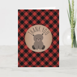 Tarjeta De Agradecimiento Baby Shower Búfalo Plaid Bear Cub Gracias