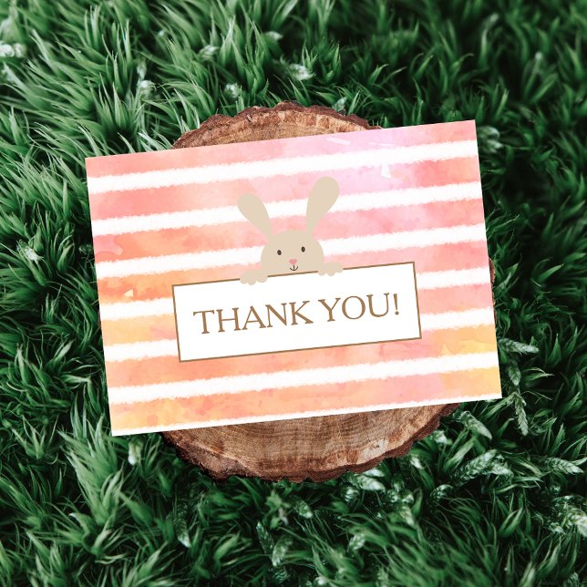 Tarjeta De Agradecimiento Baby Shower Bunny Coral Stripe (Subido por el creador)