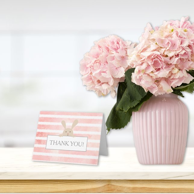 Tarjeta De Agradecimiento Baby Shower Bunny Pink Stripe (Subido por el creador)