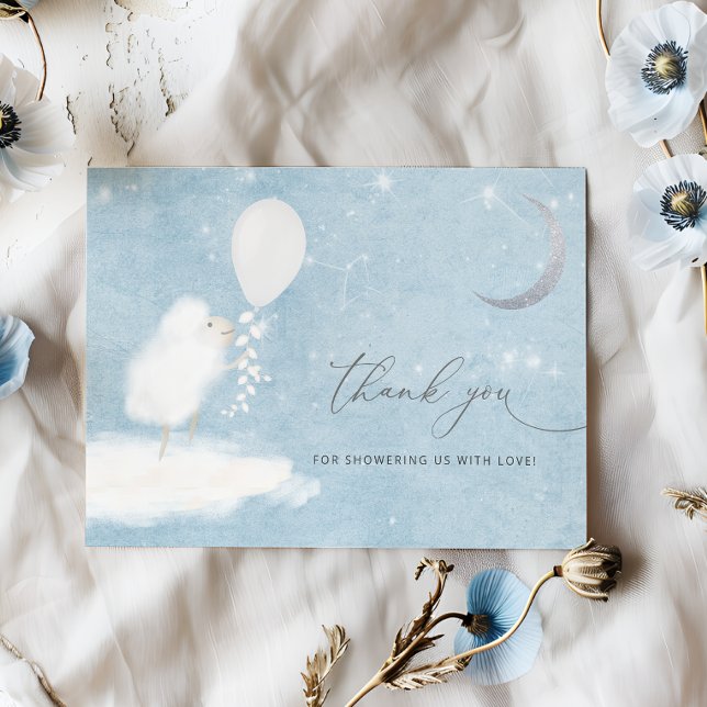 Tarjeta De Agradecimiento Baby Shower Celestial Moon Stars & Lamb Gracias (Subido por el creador)