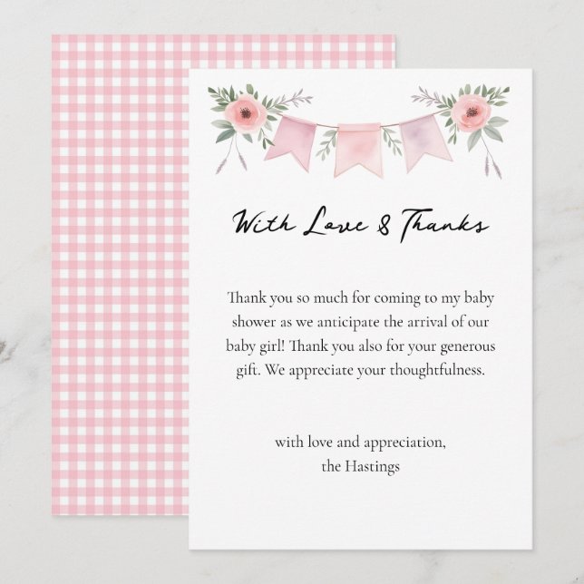 Tarjeta De Agradecimiento Baby Shower, Chica de acuarela de Goose, gracias (Anverso / Reverso)