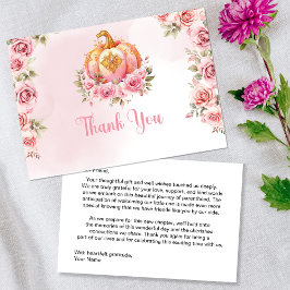 Tarjeta De Agradecimiento Baby Shower Chica de calabaza rosa otoño