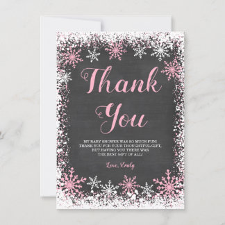 Tarjeta De Agradecimiento Baby Shower, Chica de copos de nieve blanco rosado