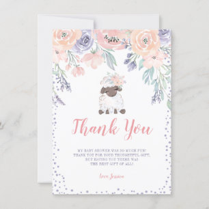 Tarjeta De Agradecimiento Baby Shower Chica de cordero floral rosa morado