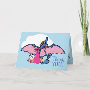 Tarjeta De Agradecimiento Baby Shower, Chica de Dinosaurios Pterodáctilo Gra