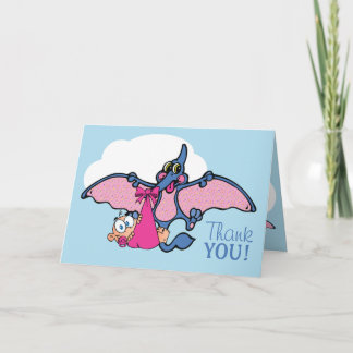Tarjeta De Agradecimiento Baby Shower, Chica de Dinosaurios Pterodáctilo Gra