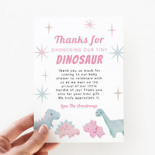 Tarjeta De Agradecimiento Baby Shower Chica de dinosaurios rosados