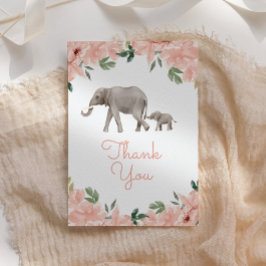 Tarjeta De Agradecimiento Baby Shower Chica de Elefante Floral Rosa