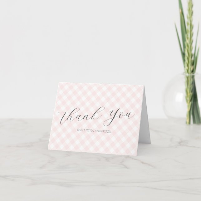 Tarjeta De Agradecimiento Baby Shower, Chica de Gingham rosa Moderno + Dulce (Anverso)