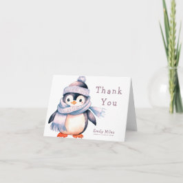 Tarjeta De Agradecimiento Baby Shower, Chica de invierno de Penguin, gracias