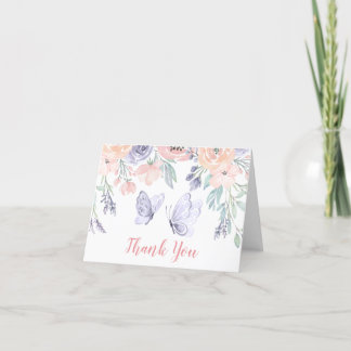 Tarjeta De Agradecimiento Baby Shower Chica de mariposa morada rosa