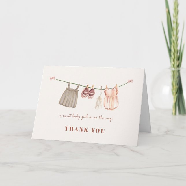 Tarjeta De Agradecimiento Baby Shower, Chica de Sweet Boho Clothesline (Anverso)