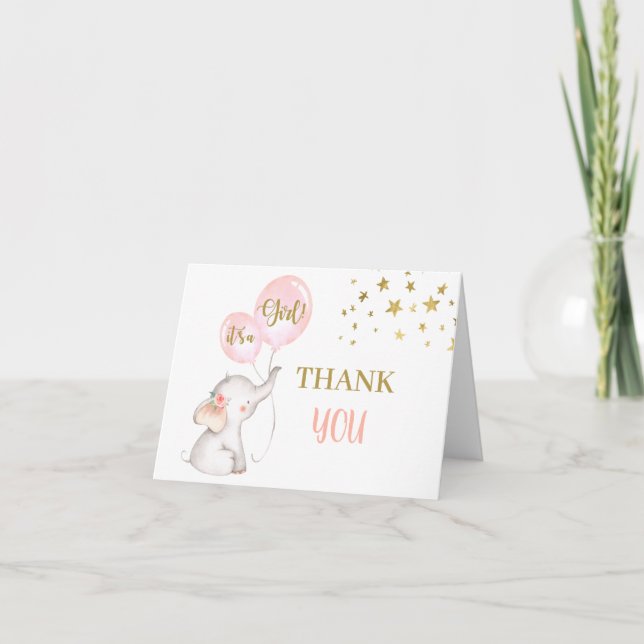 Tarjeta De Agradecimiento Baby Shower Chica Elephant plegable (Anverso)