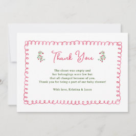 Tarjeta De Agradecimiento Baby Shower Chica floral ventilado de mano