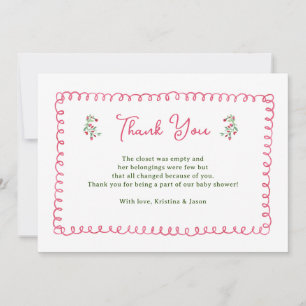 Tarjeta De Agradecimiento Baby Shower Chica floral ventilado de mano