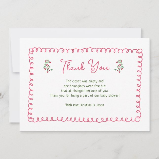 Tarjeta De Agradecimiento Baby Shower Chica floral ventilado de mano (Anverso)