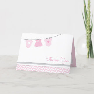 Tarjeta De Agradecimiento Baby Shower Chica gris rosado de la línea de ropa