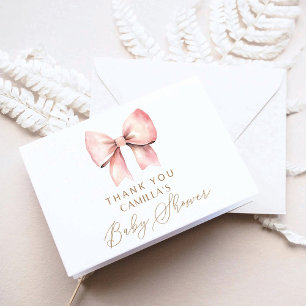 Tarjeta De Agradecimiento Baby Shower Chica Minimalista Bow rosa