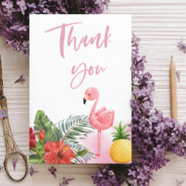 Tarjeta De Agradecimiento Baby Shower Chica rosa Flamingo tropical