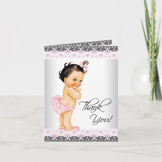 Tarjeta De Agradecimiento Baby Shower, Chica Rosa Lace (Anverso)