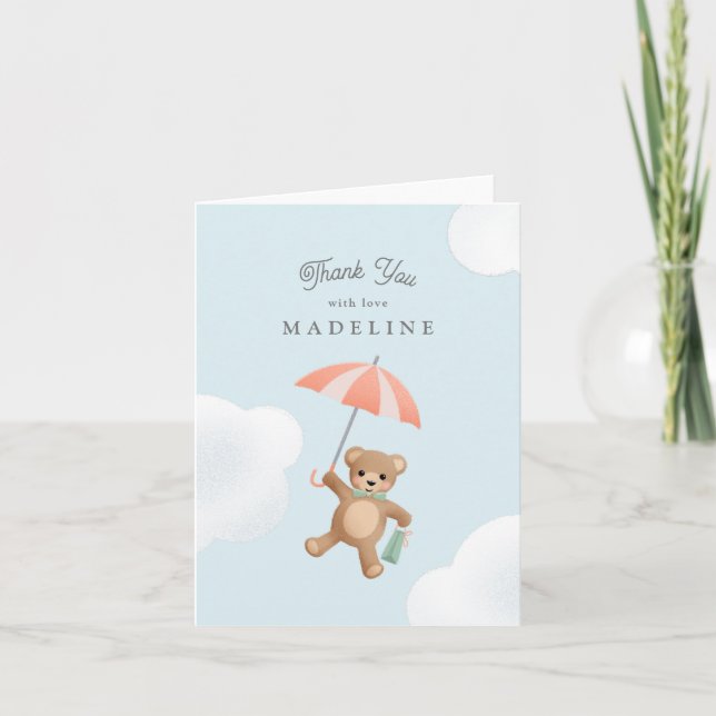 Tarjeta De Agradecimiento Baby Shower Classic Teddy Bear Pastel (Anverso)