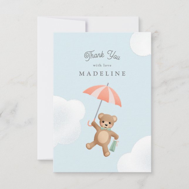Tarjeta De Agradecimiento Baby Shower Classic Teddy Bear Pastel (Anverso)