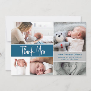 Tarjeta De Agradecimiento Baby Shower Collage de fotos Navy Blue Handletteri