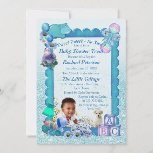 Tarjeta De Agradecimiento Baby Shower con fotograma azul turquesa