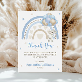Tarjeta De Agradecimiento Baby Shower con globo de conejo arcoiris gracias