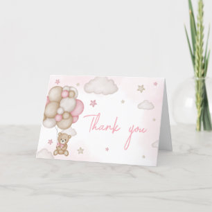 Tarjeta De Agradecimiento Baby Shower con globo de oso chica