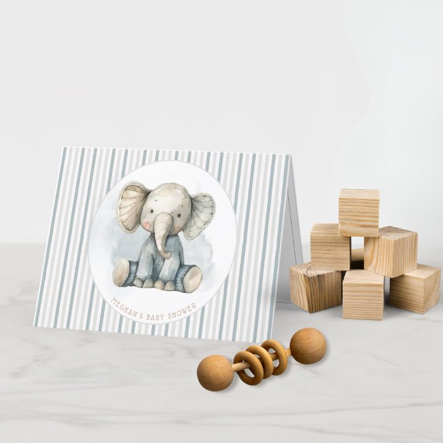 Tarjeta De Agradecimiento Baby Shower con rayas azules de cacahuete pequeño (Subido por el creador)