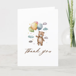 Tarjeta De Agradecimiento Baby Shower Cute Bear y Balloons