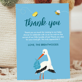 Tarjeta De Agradecimiento Baby Shower Cute Blue Stork