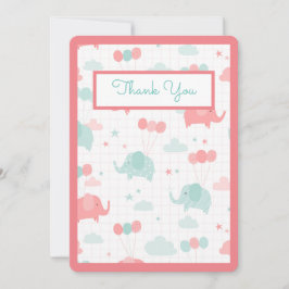 Tarjeta De Agradecimiento Baby Shower Cute Pink Elephant