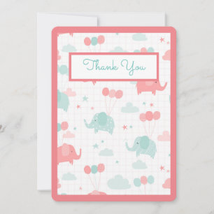 Tarjeta De Agradecimiento Baby Shower Cute Pink Elephant