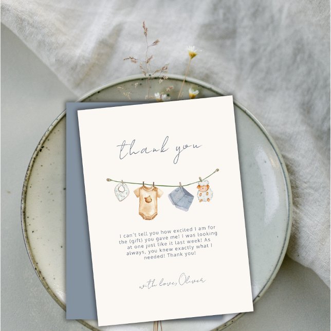Tarjeta De Agradecimiento Baby Shower Cute Simple Boho Clothesline (Cute Simple Boho Clothesline Baby Shower Thank You Card)