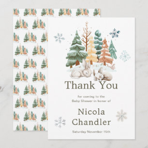 Tarjeta De Agradecimiento Baby Shower Cute Winter Rabbits