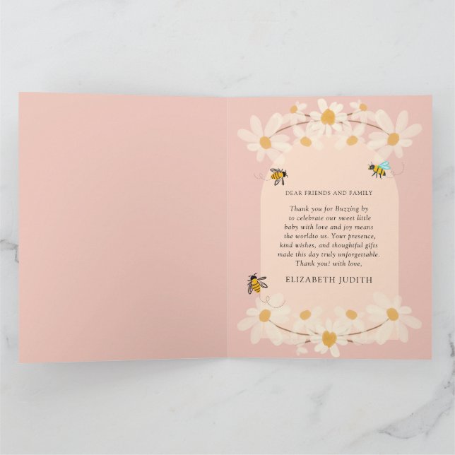 Tarjeta De Agradecimiento Baby Shower de Abejas de Floral Rosa (Interior)