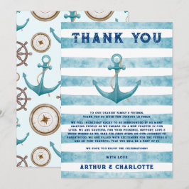 Tarjeta De Agradecimiento Baby Shower de acuarela de marinero azul lindo